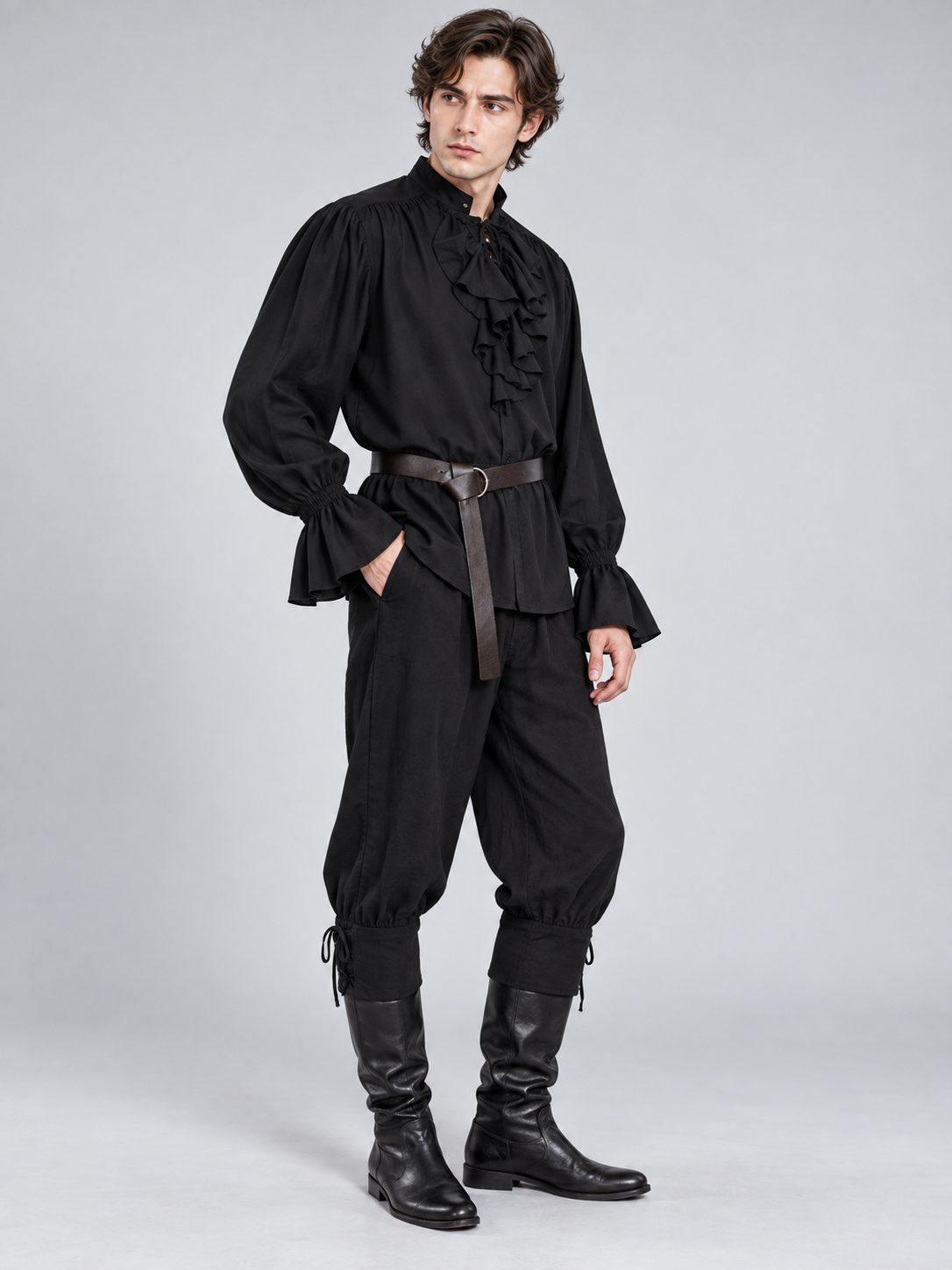 Medieval-Style Costume: Black Shirt, Pants, Belt