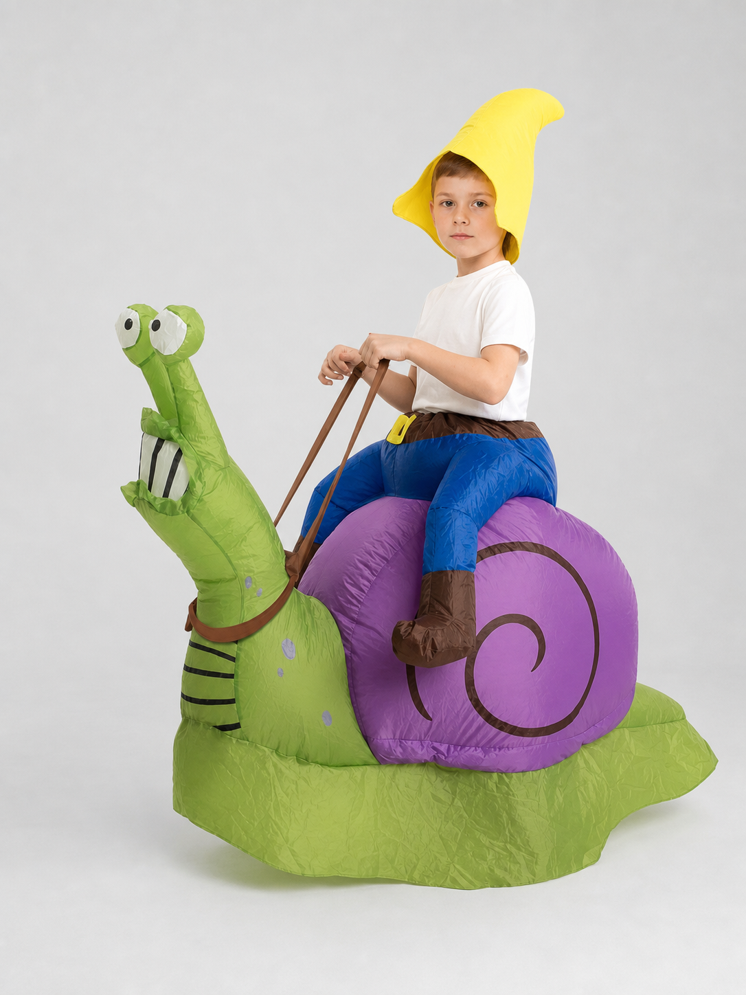 Inflatable snail costume with shell and hood
