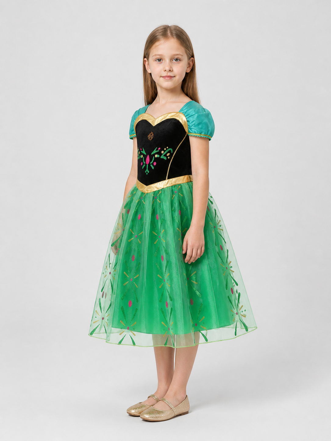 Girls' Elsa and Anna Princess Dress with Full Skirt side view