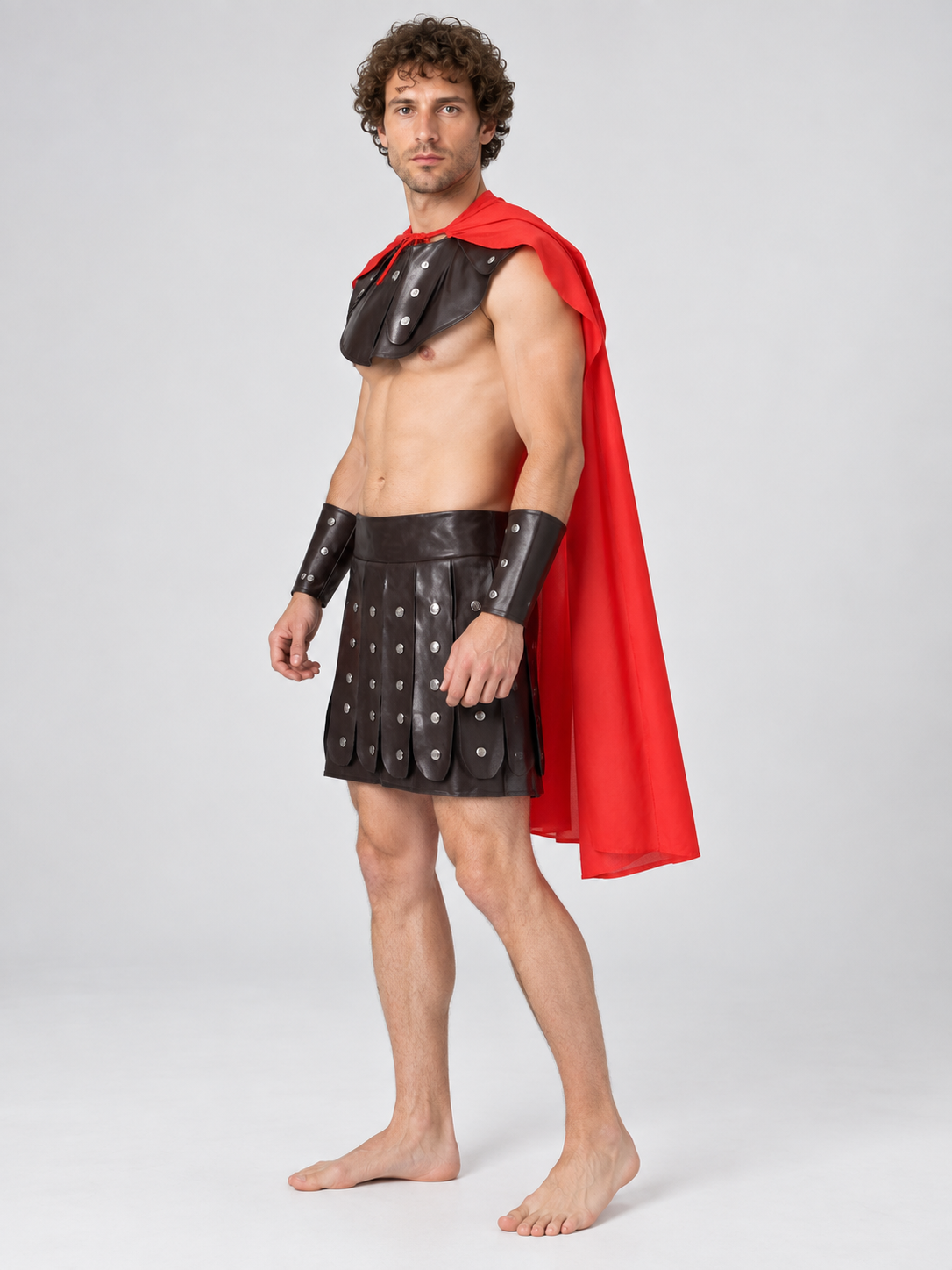 Warrior Costume with Red Cape side view