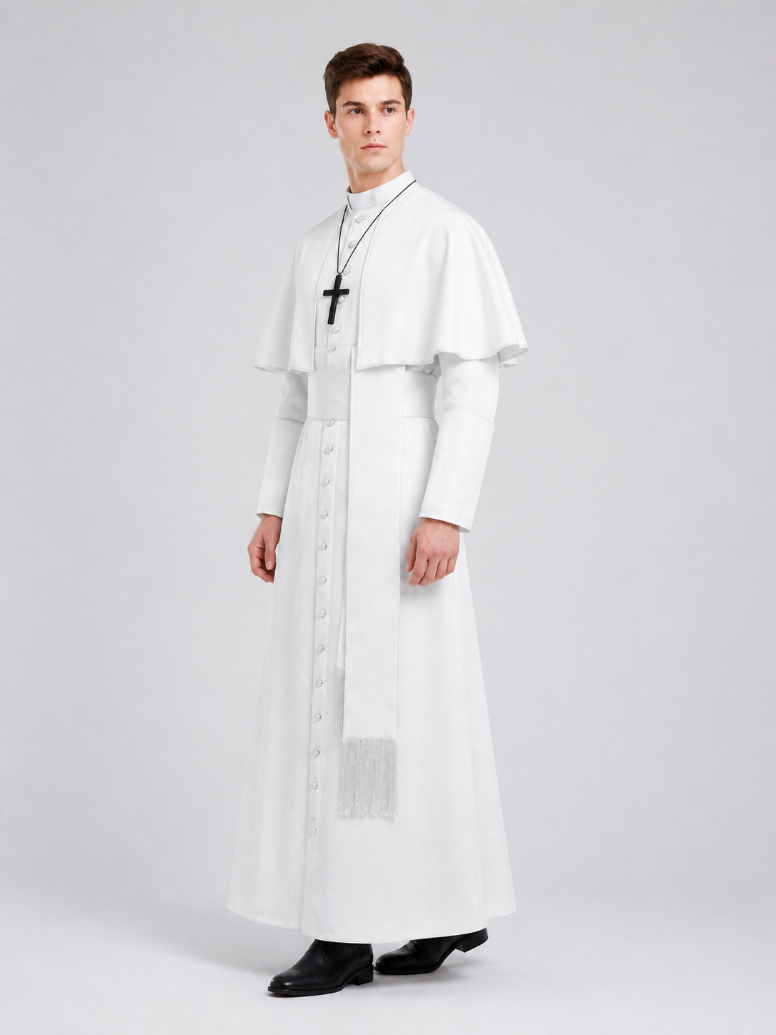 White Long Cosplay Dress with Cape and Cross