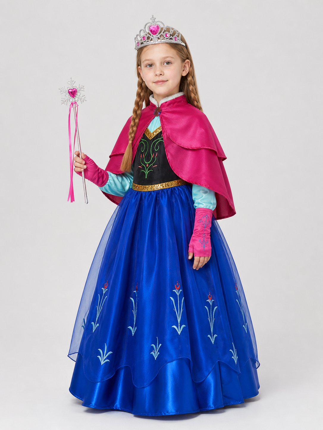 Children's Elsa Princess Costume with Cape and Crown side view