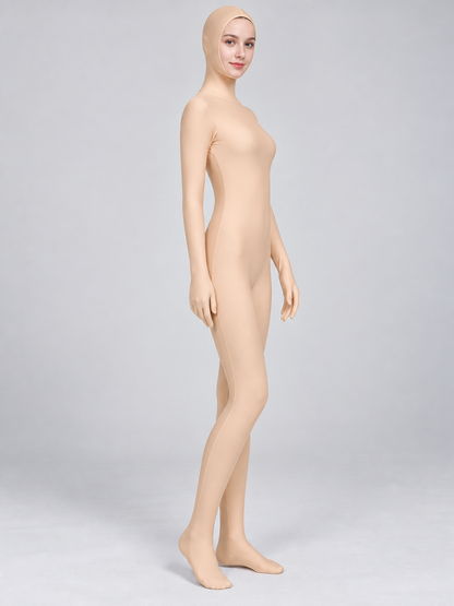 Nude Beige Zentai Suit with Hood and Zipper