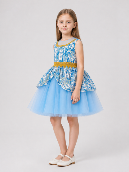 Children’s princess dress with a full skirt and lace