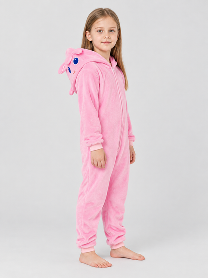 Kids' Pink Hooded Pajama Jumpsuit with Ears