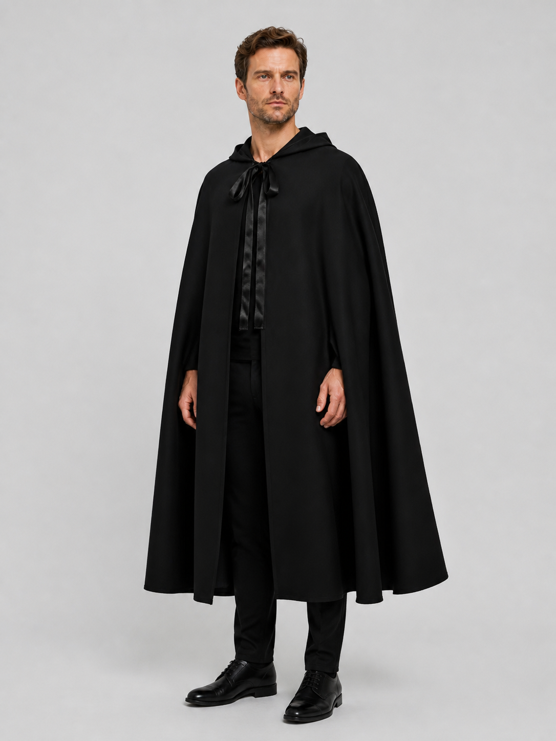 Medieval Black Hooded Cloak of Death side view