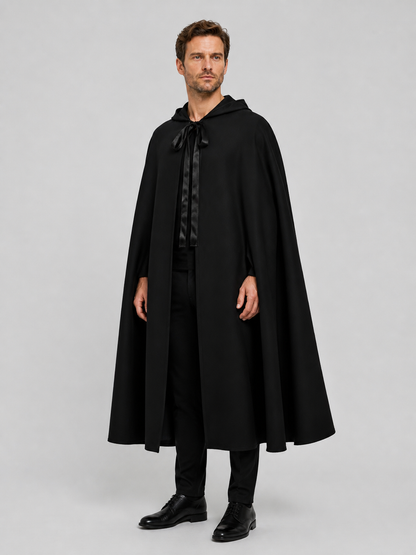 Medieval Black Hooded Cloak of Death side view