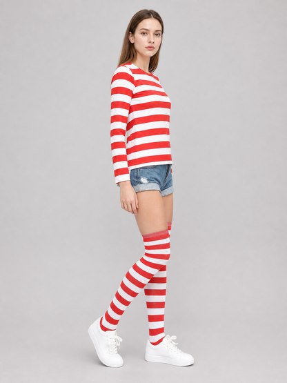 Red and White Striped T-Shirt for Cosplay side view