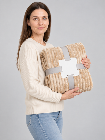 Beige Flannel Throw Blanket Soft with Wavy Relief