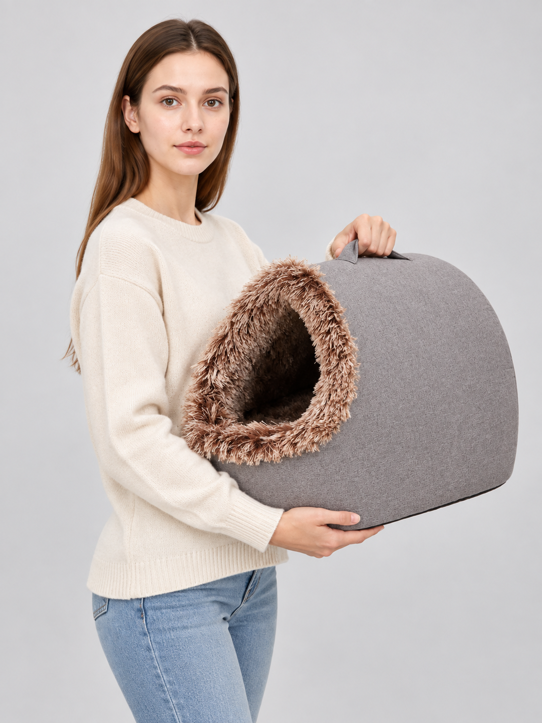 Enclosed bed house for cats and small dogs side view