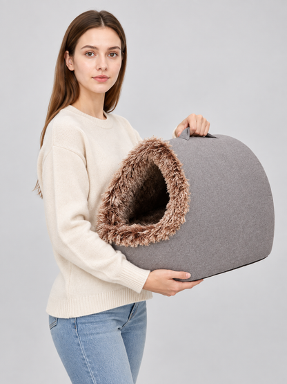 Enclosed bed house for cats and small dogs side view