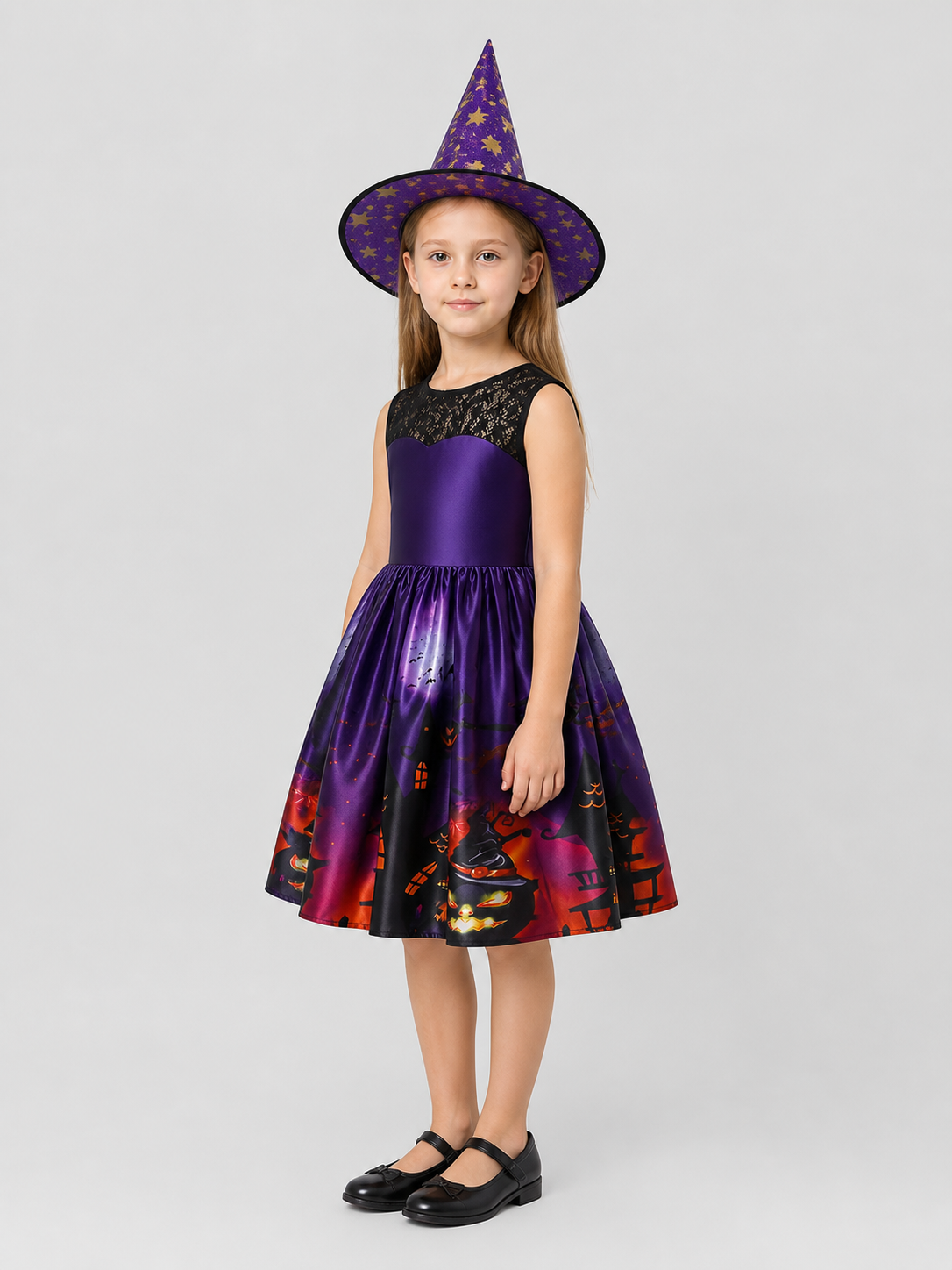 Witch Costume Dress with Hat, Halloween side view