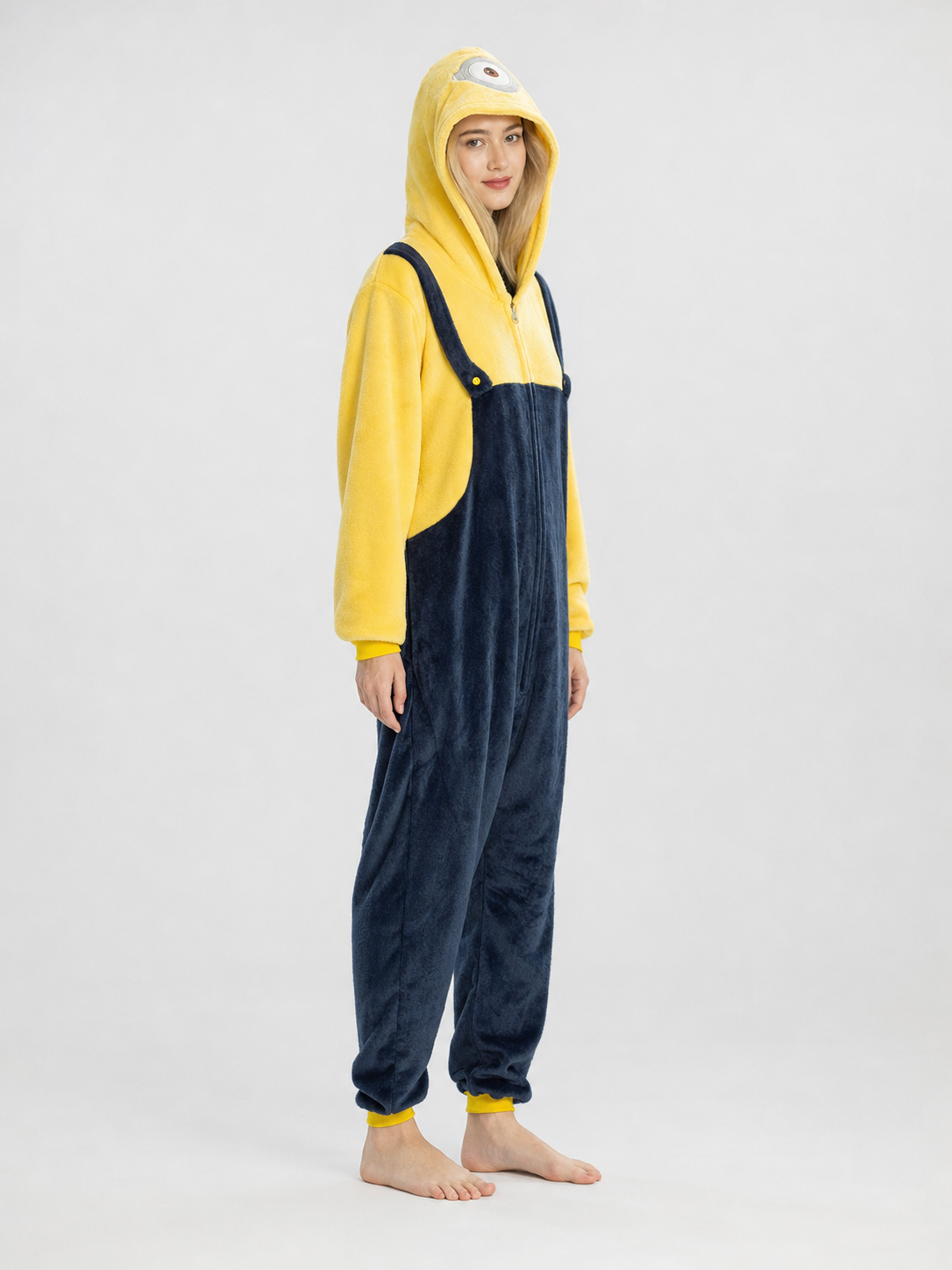 Plush hooded kigurumi jumpsuit with zipper