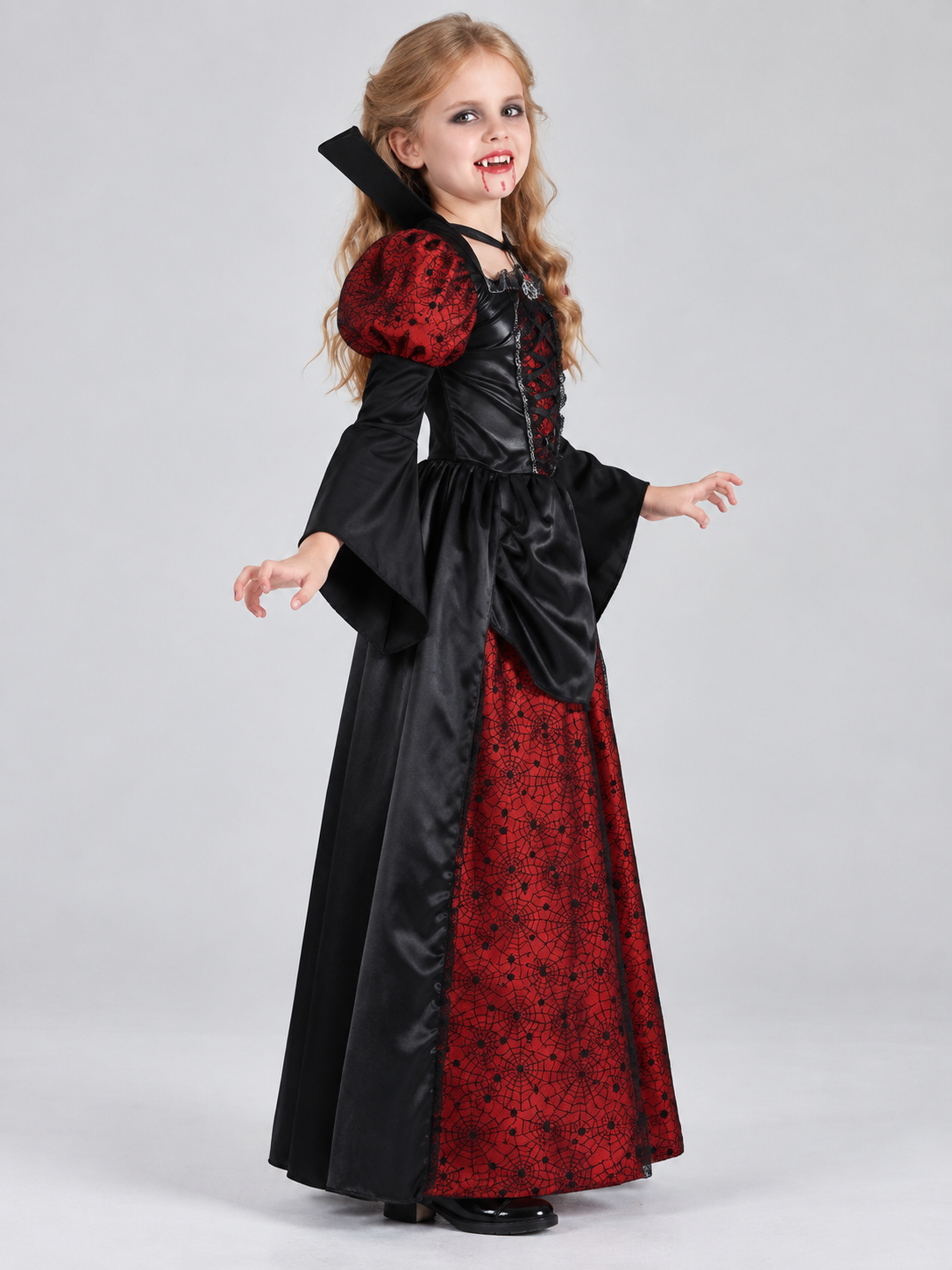 Black and Red Vampire Costume with Spiderweb and Lacing