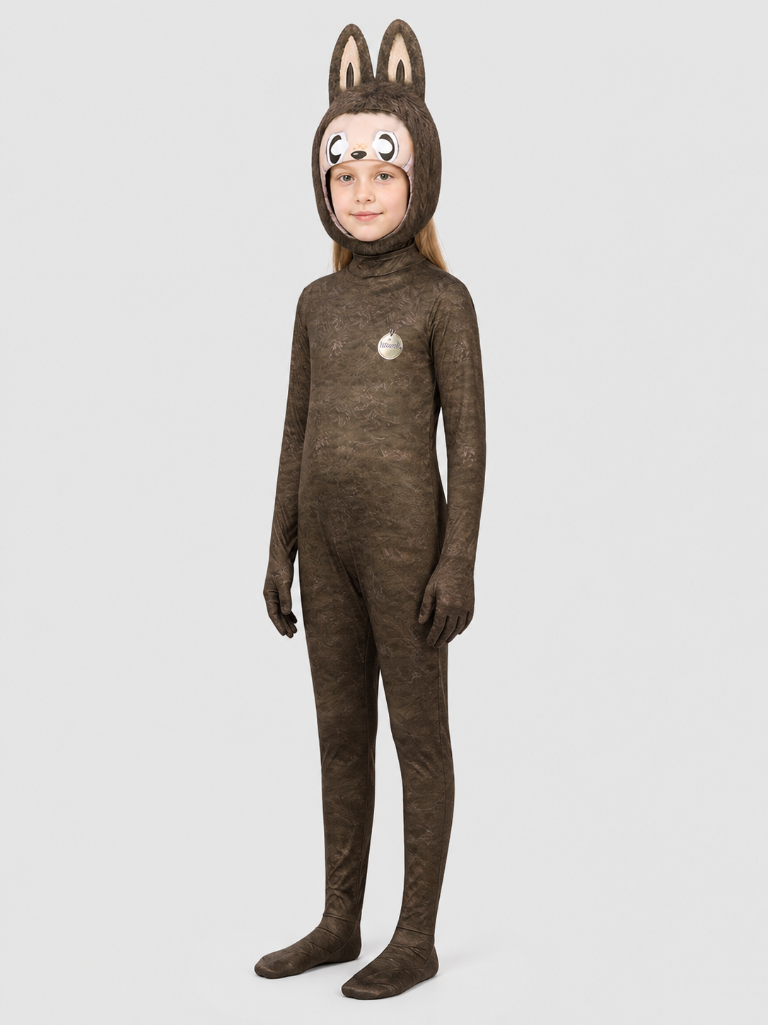 Labubu Cosplay Jumpsuit Costume, Brown, with Ears side view