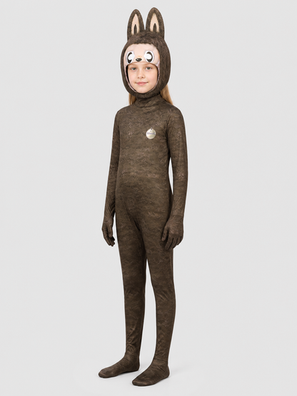 Labubu Cosplay Jumpsuit Costume, Brown, with Ears side view