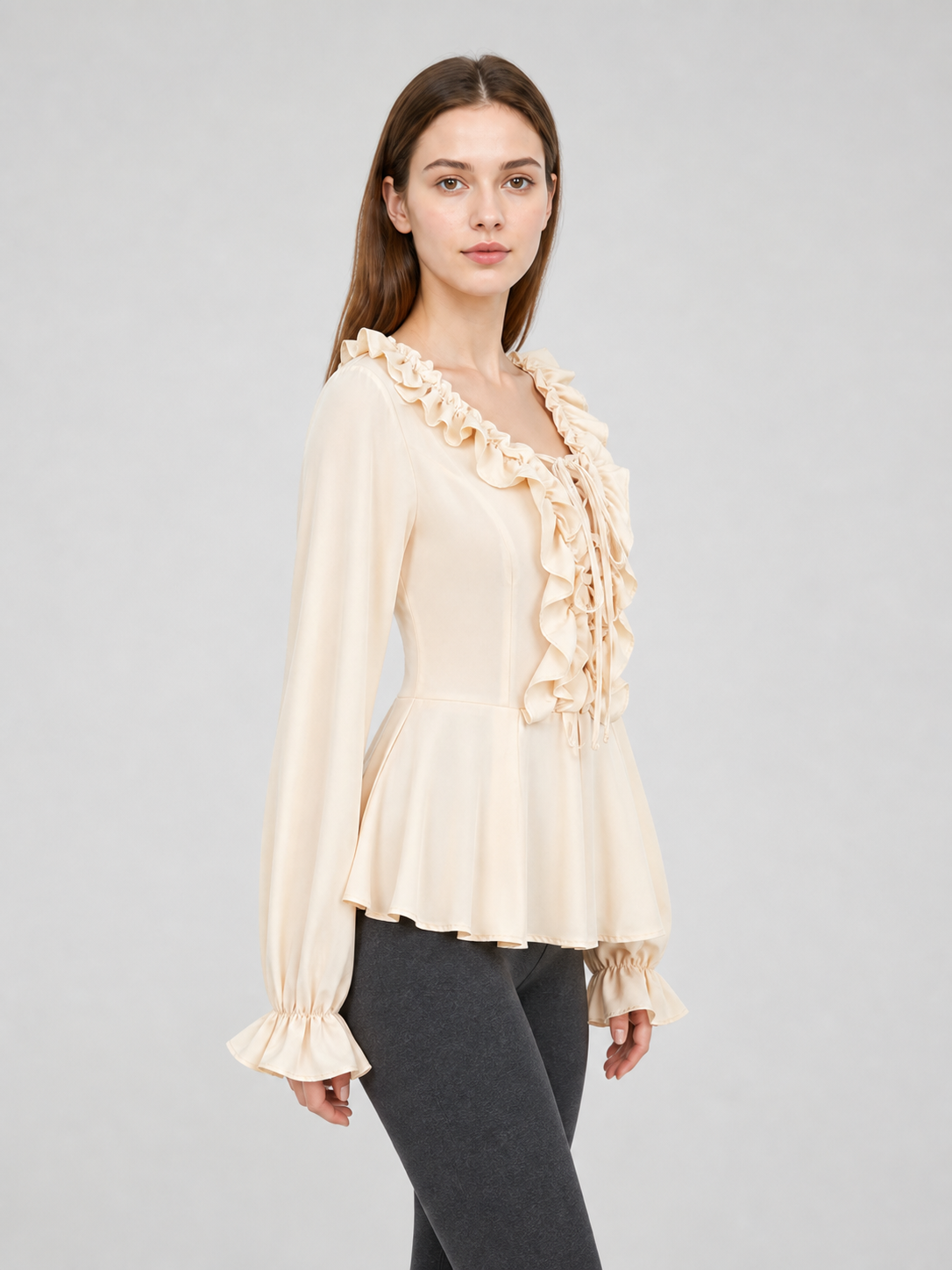 Renaissance-Style Blouse with Ruffles and Lacing