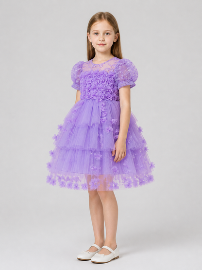 Full Festive Dress with Tulle and Floral Decor side view