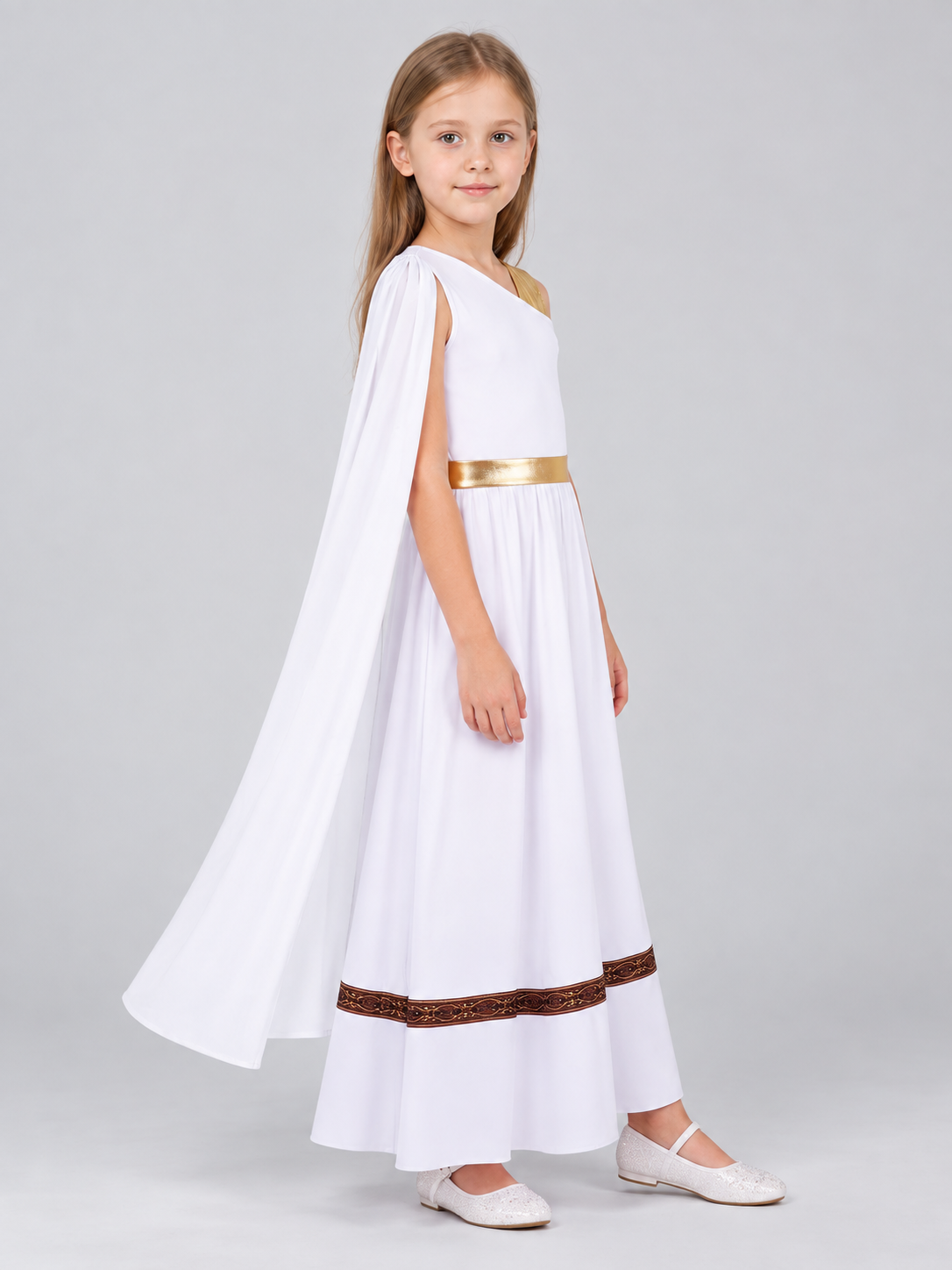 White Ancient Greek Style Carnival Dress with Cape