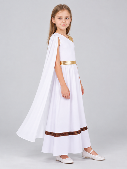 White Ancient Greek Style Carnival Dress with Cape