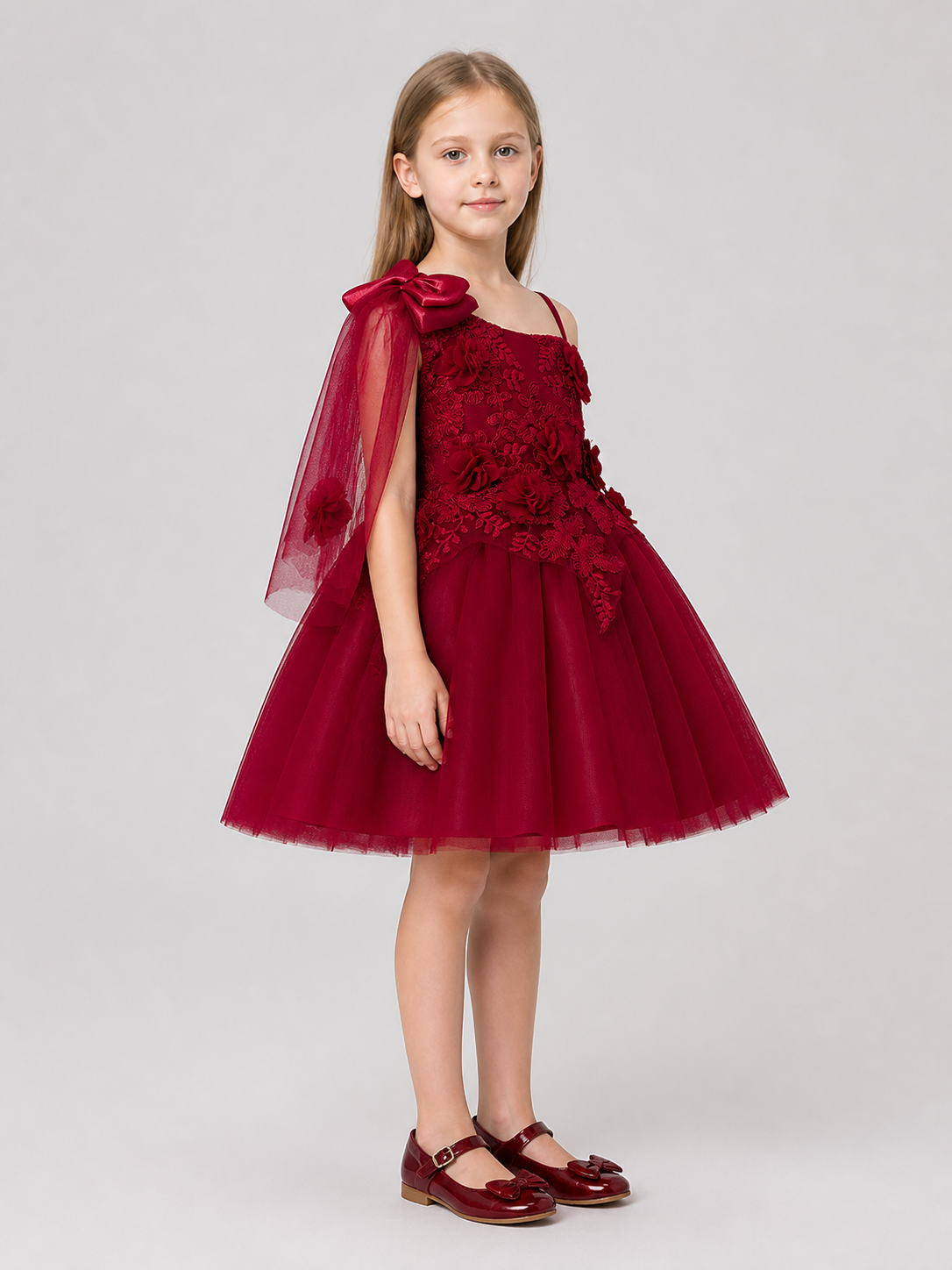 Full Party Dress with Tulle Cape side view