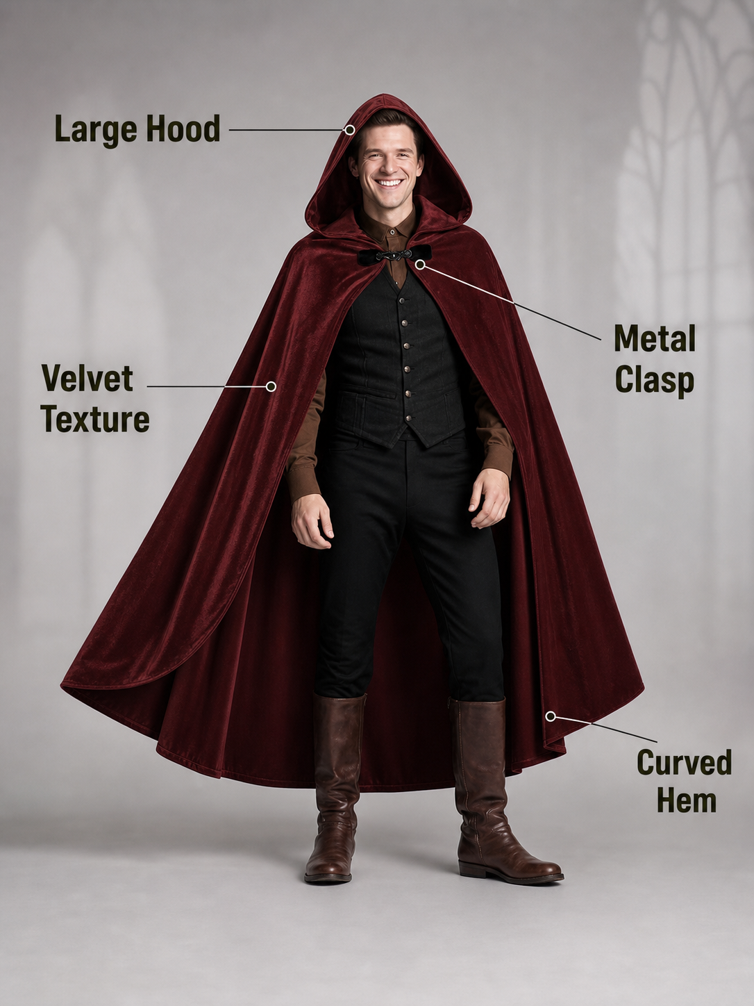 Burgundy Hooded Carnival Cloak for Cosplay