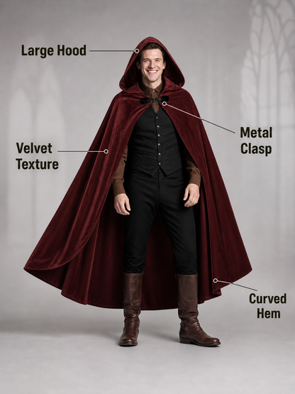 Burgundy Hooded Carnival Cloak for Cosplay