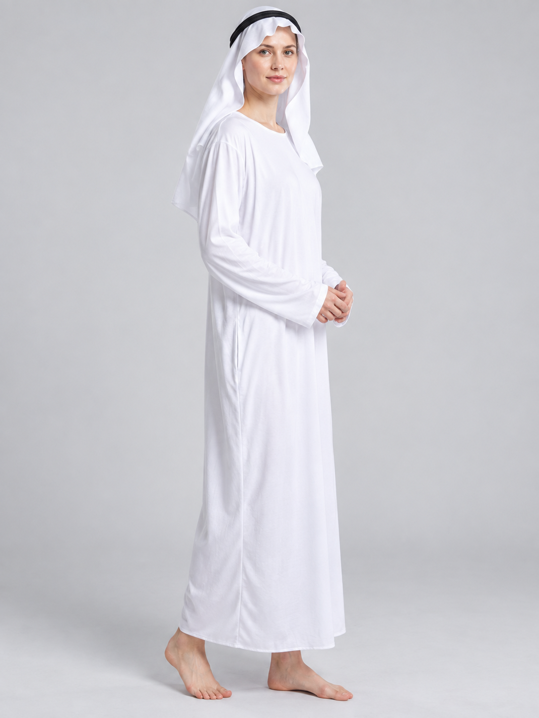 White Arabian-Style Costume with Headpiece side view