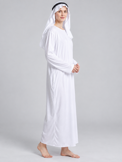White Arabian-Style Costume with Headpiece side view