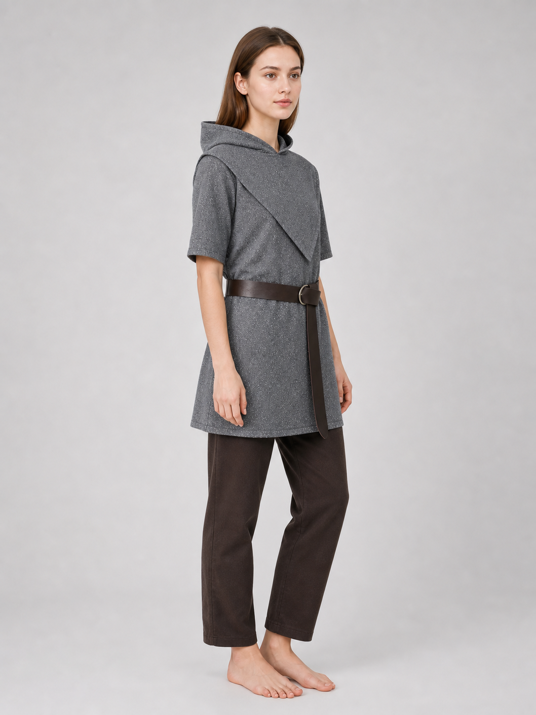 Silver Hooded Tunic Top with Wide Belt