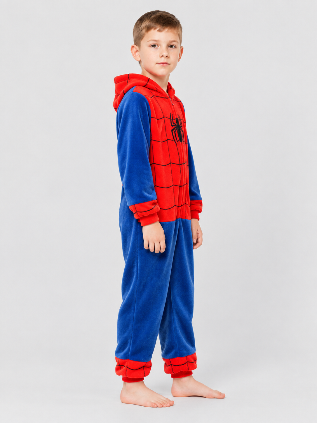 Kids' Hooded One-Piece Pajama, Red and Blue