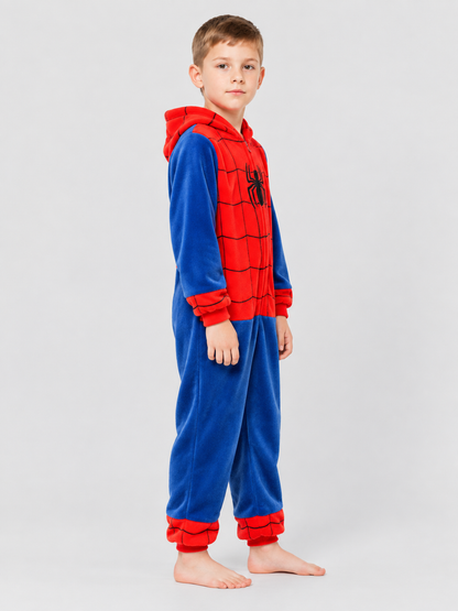 Kids' Hooded One-Piece Pajama, Red and Blue