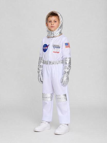 White Children's Astronaut Jumpsuit for Cosplay side view