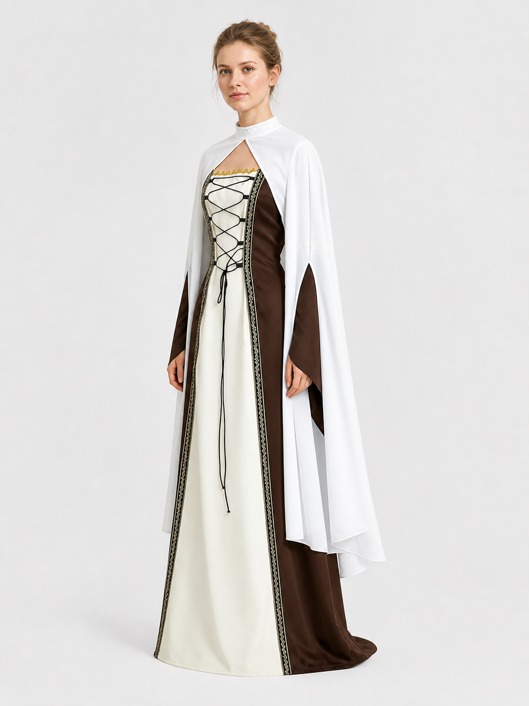 Retro Dress with Cape, Medieval Costume side view