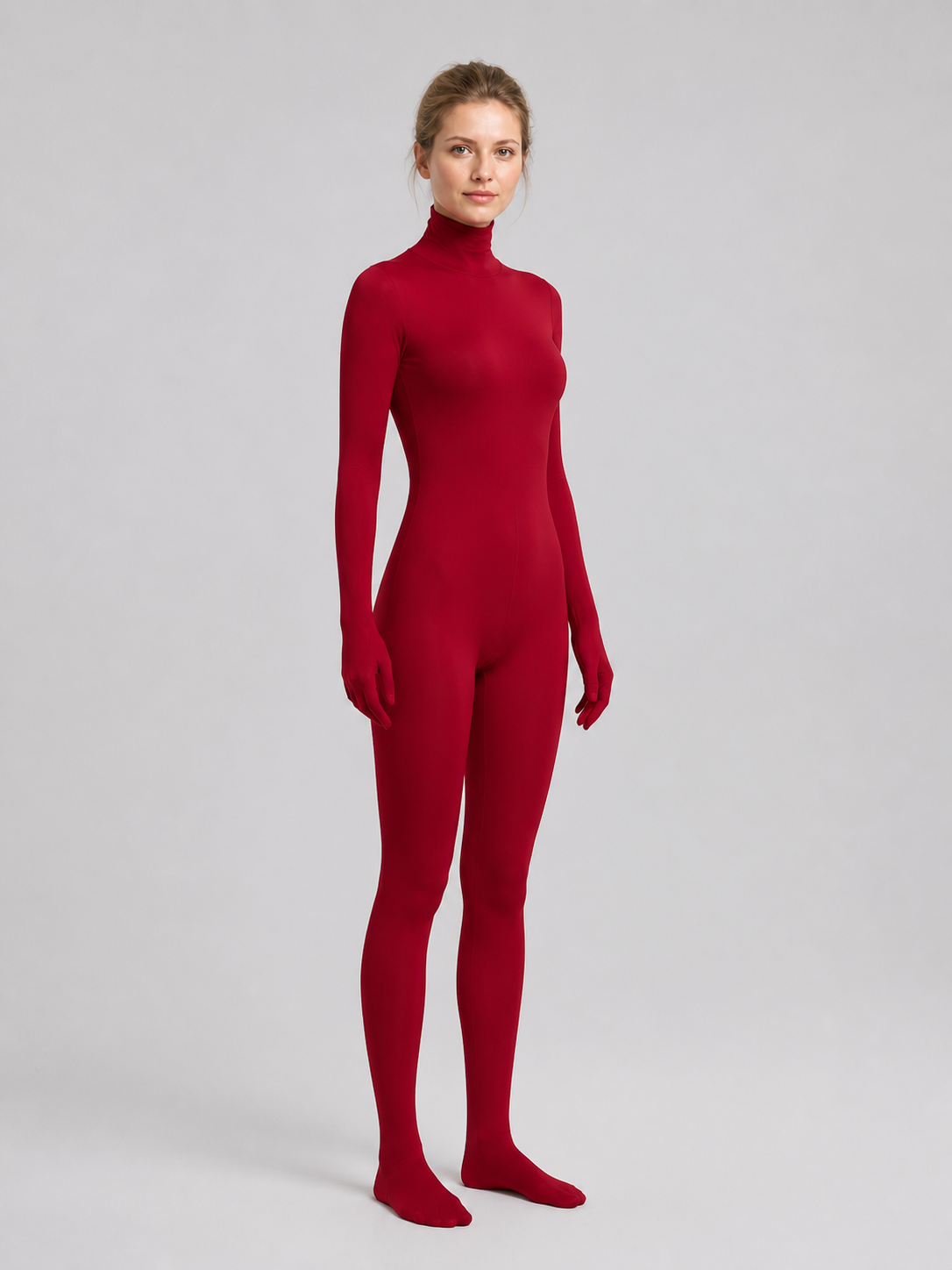Burgundy Form-Fitting Hooded Halloween Bodysuit side view