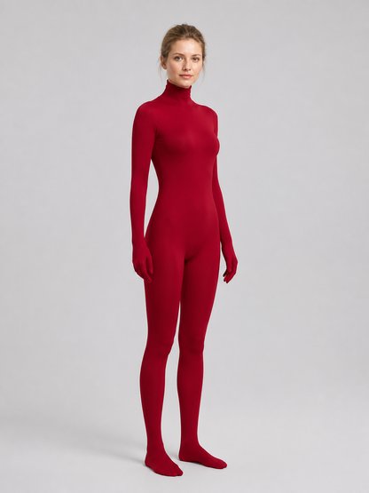 Burgundy Form-Fitting Hooded Halloween Bodysuit side view