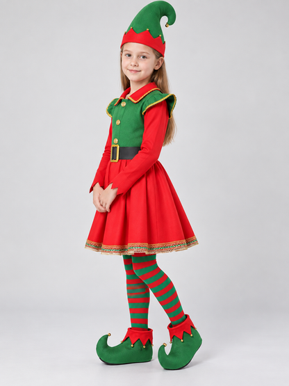 Elf Costume with Long Sleeves and Gold Trim