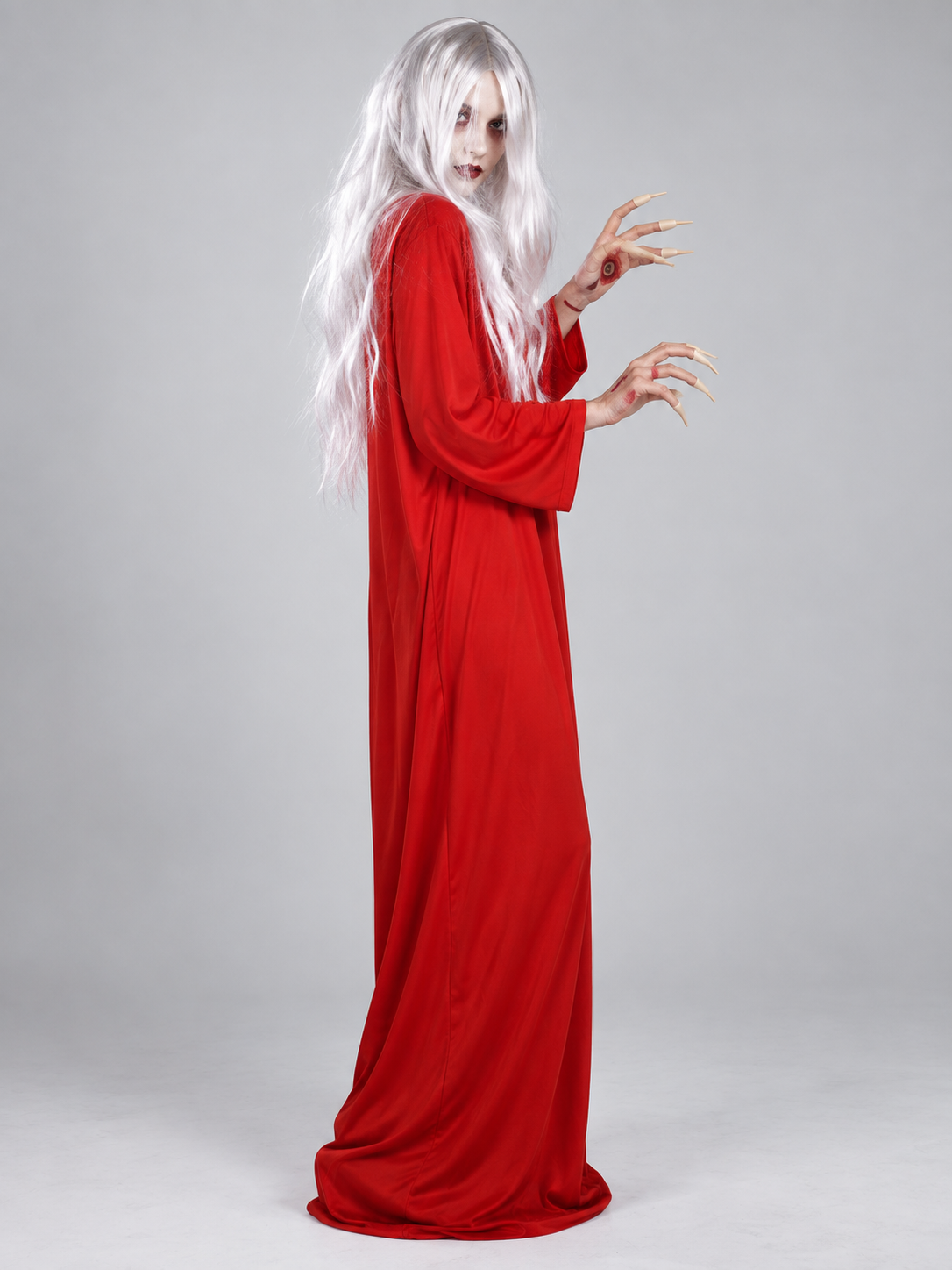 Ghost Costume: Long Red Dress and White Wig