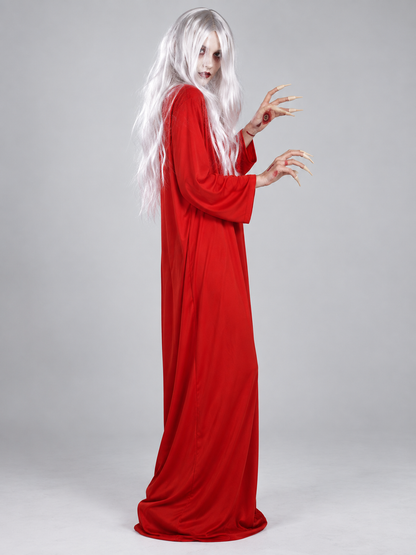 Ghost Costume: Long Red Dress and White Wig