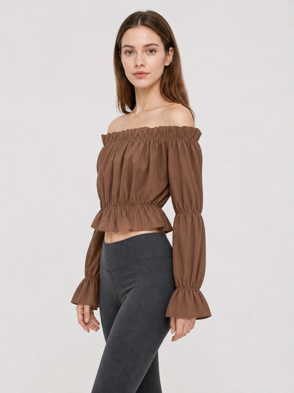 Cropped Off-the-Shoulder Blouse with Puff Sleeves