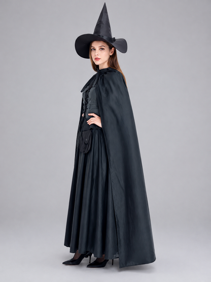 Black Witch Costume with Cape side view