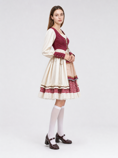 Little Red Riding Hood Costume with Apron and Full Skirt side view