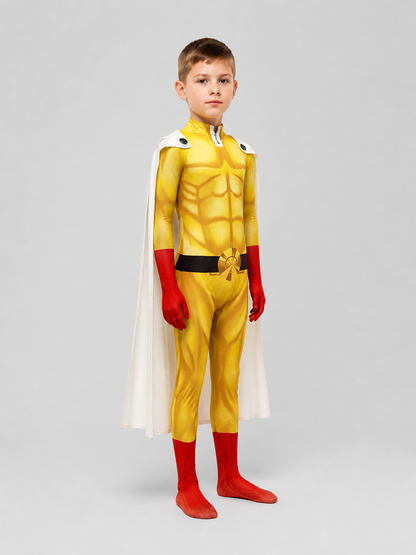 Saitama Costume from One-Punch Man for Cosplay with Cape side view