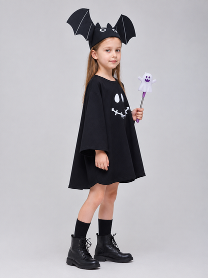 Children's Carnival Costume Dress with Ghost Face Print side view