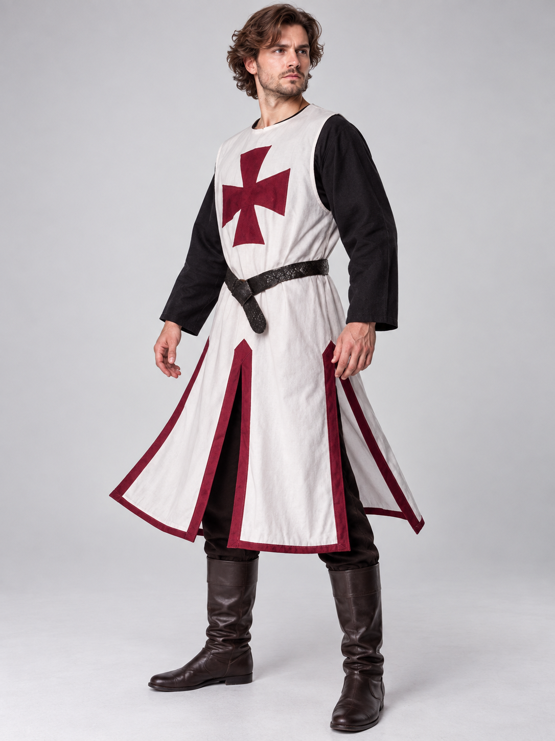 Medieval Tunic Wine with Cross and Trim