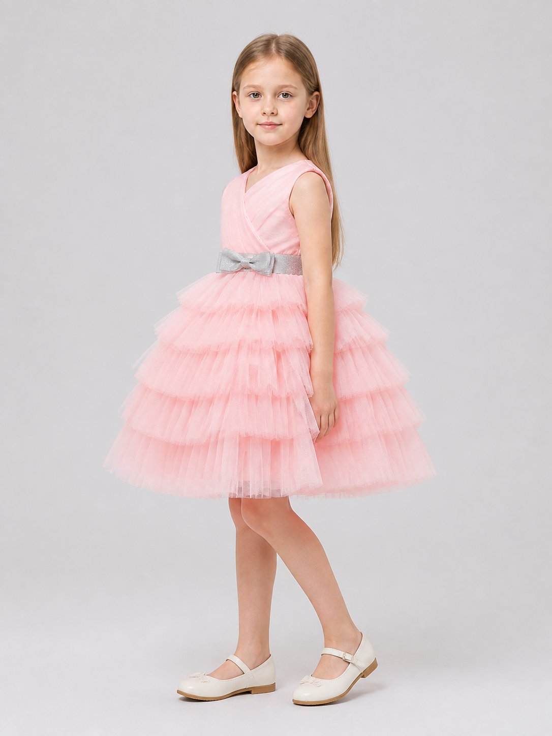 Puffy Princess Dress with Tulle Skirt for Performances side view