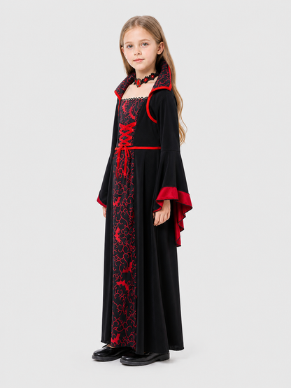 Children's Black and Red Vampire Dress with Necklace side view