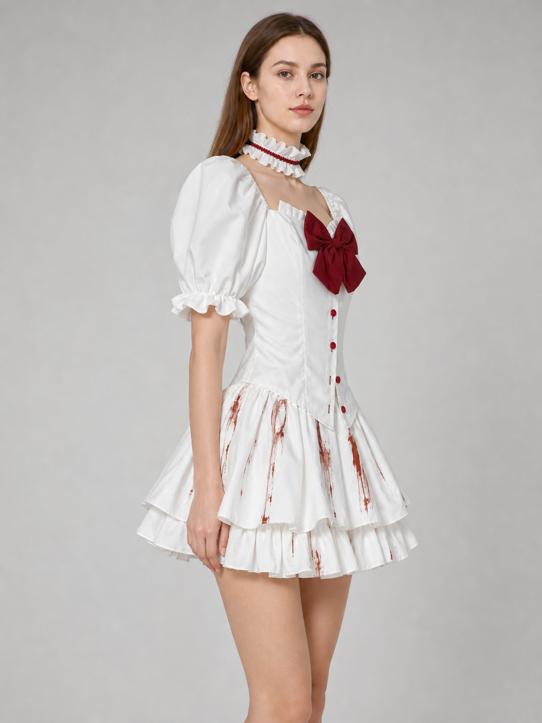Gothic Cosplay Dress with Bow and Ruffles