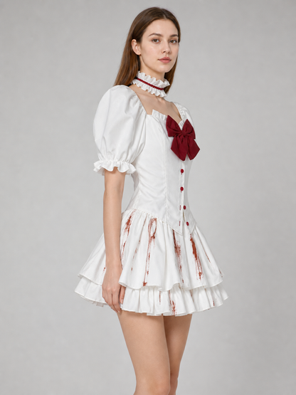Gothic Cosplay Dress with Bow and Ruffles