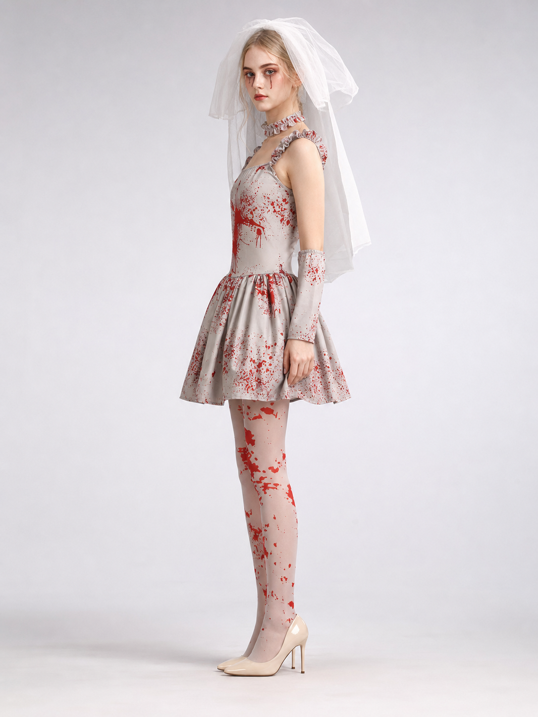 Halloween vampire costume with veil and gloves